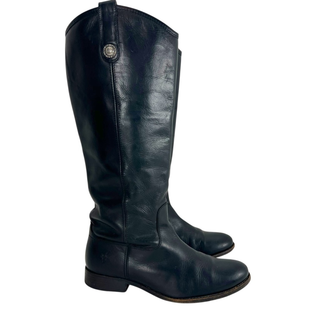 Frye Melissa Button Black Knee High Leather Boots